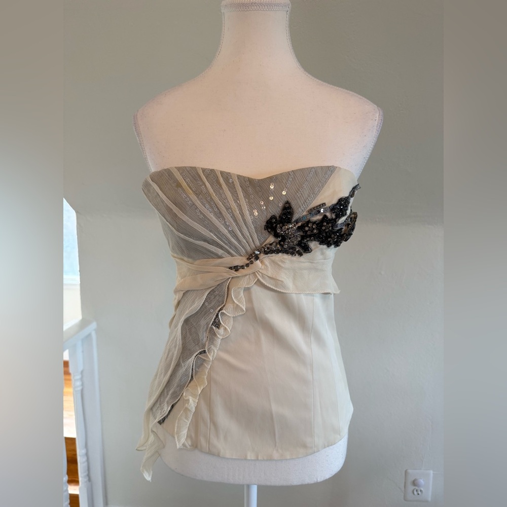 Karen Millen Cream and Tan Bustier with Matching Cardigan Size 8 See Notes